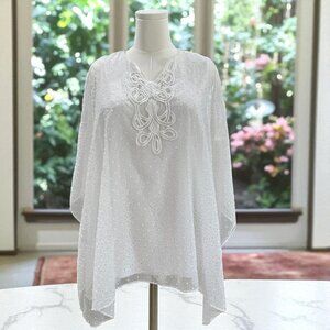 Peck And Peck White Gold Cold Shoulder Tunic L Resort Boho Coquette Sheer Dainty